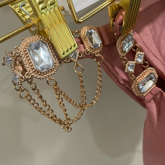 NWT dusty rose rhinestone competition M XL triangle string scrunch jewels bikini - Picture 3 of 16